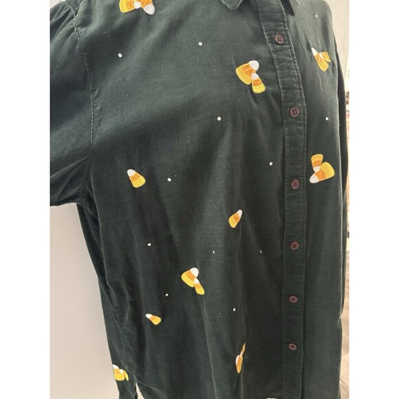 Quacker Factory Candy Corn Shirt 1X Green Corduroy Rhinestones Halloween Vtg ** - Picture 2 of 16
